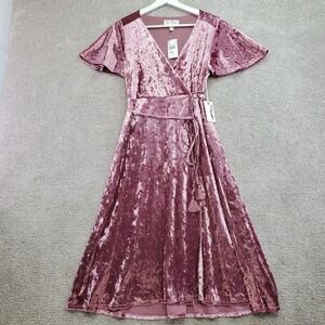 Jessica Simpson Maternity Wrap Dress Womens Small Dusty Rose Velour Tie Waist